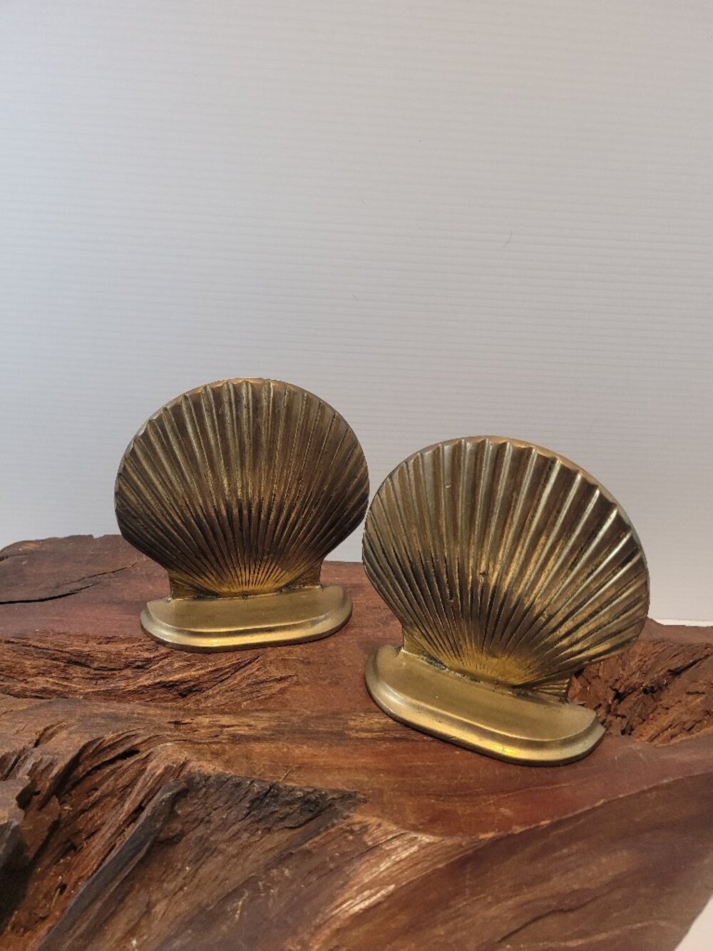 Vintage Solid Brass Scalloped Shell Bookends